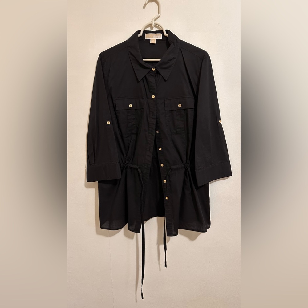 Michael Kors cinch waist blouse top shirt gold buttons size 14